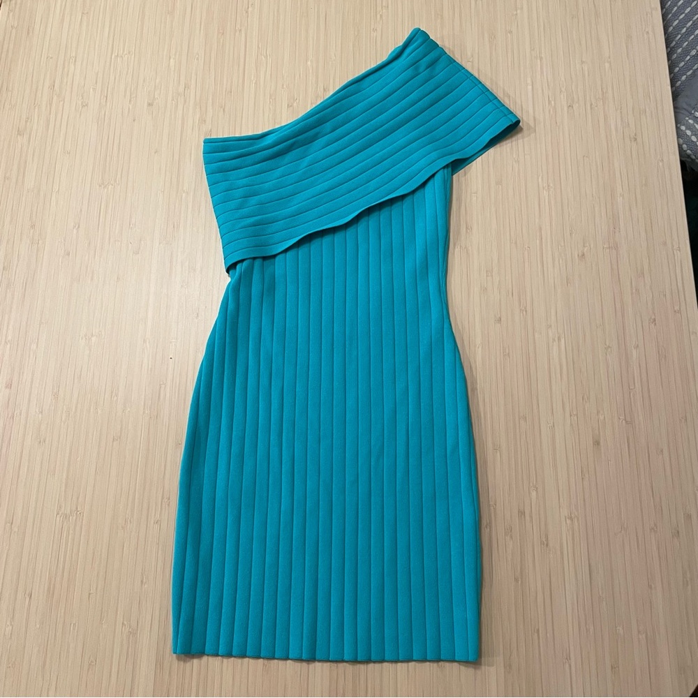 By the way. Turquoise ribbed one shoulder bodycon mini dress small bandage